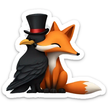 fox and a crow cuddling￼ sticker