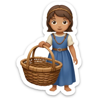 toddler girl  carrying wicker basket, medieval age sticker