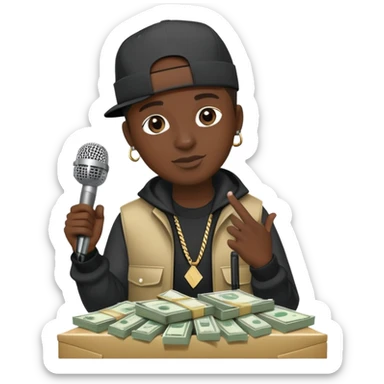 Rapper with a microphone and money sticker