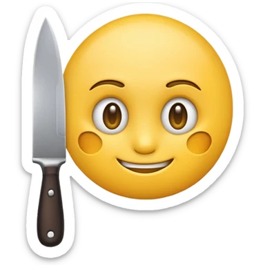 yellow emoji with a mischievous smile, knife in hand, intense stare sticker