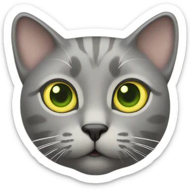 grey cat with greenish yellow eyews sticker