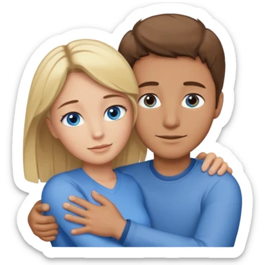 Caring hug brown hair man with blue eyes blonde hair woman with brown eyes sticker
