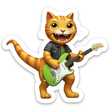 Cat riding a dinosaur playing an electric guitar  sticker