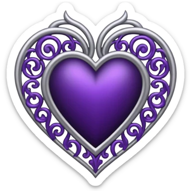 gothic style heart, deep purple with silver filigree, elegant and moody sticker
