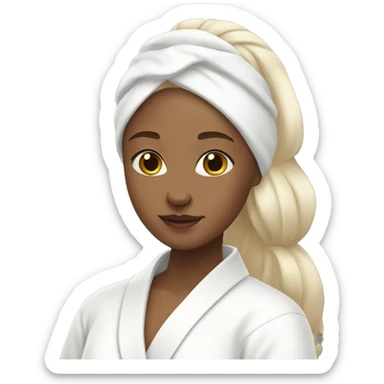 blonde girl in a white robe with a white headband doing skincare  sticker