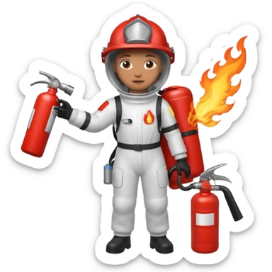 hand holding Fire extinguisher
 and puts out fire sticker