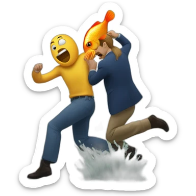 a fish beating up a french man sticker