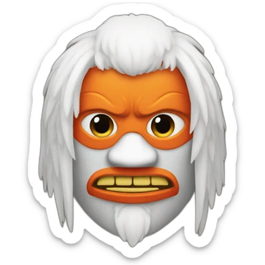 a tengu mask with a orange afro hair sticker
