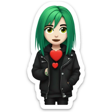 Emo Billie eilish with a broken red heart sticker