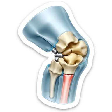 3D render of Metal Plate in Knee, X-Ray imaging aesthetic, translucent materials showing internal structure, white leg bones with bright opaque white metal screws, medical scan style, emoji style, isolated on white background --v 6.0. sticker