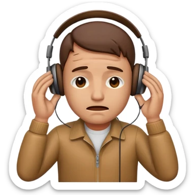 Male emoji with head phone holding both hands listening looks like sad looking down crying  sticker