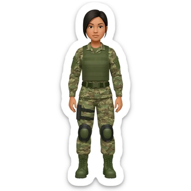 Filipino female army soldier bdu camo with green combat boots without plate carrier and without wear belt without knee pads long sleeve sticker