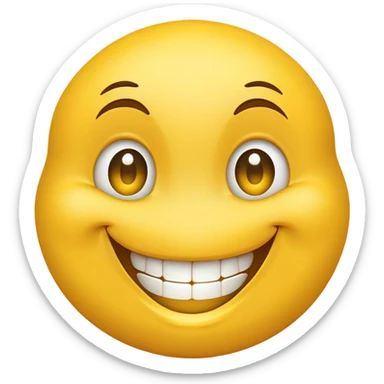 smiley face with wide, slightly off-center eyes, goofy asymmetrical smile, buck teeth, playful and clumsy personality sticker