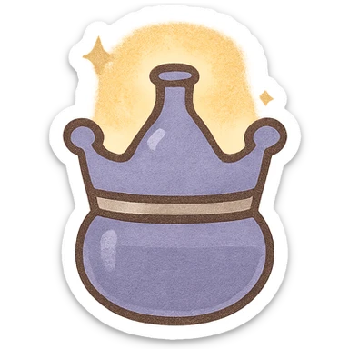 minimalist small crown-shaped luxurious elixir bottle, color #7986cb, subtle silver accents, soft magical glowing effect, very small neck, seamless bottom, floating, no base or shadow, modern, matching a collection sticker