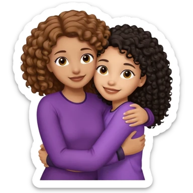A girl with 1a light brown hair and light skin tone and the other girl with black curly hair with a bit of brown skin tone hugging sticker