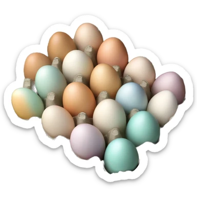Realistic a dozen of pastel-colored eggs inside of an open carton isolated.  sticker