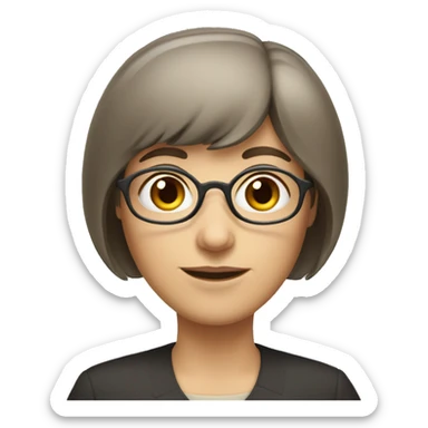 older girl teacher with straight short brown hair and bang sticker