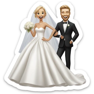 Photo Realistic dior bride laughing with a handsome male model groom
 sticker