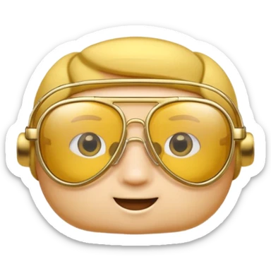 A 3D cartoon golden-yellow aviator Glasses, metallic frame with clear lenses, gentle highlights, Memoji-style. sticker