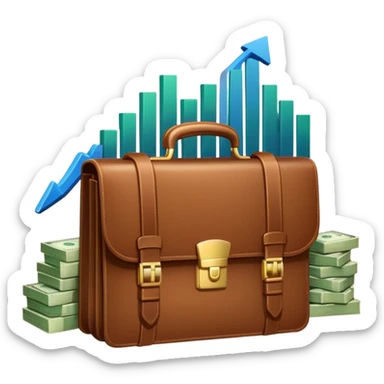 An icon showing a briefcase, a stack of money, and a graph with upward growth, representing business and entrepreneurship. The design highlights innovation, investment, and success in the world of startups and corporate ventures. Transparent background emphasizes the dynamic nature of business. sticker