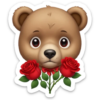 Cute bear with sad  puppy dog eyes holding roses   🥹with this emoji expression  sticker