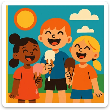 happy children with melting ice cream cones sticker