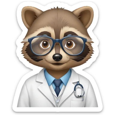raccoon wearing lab coat and glasses, scientist raccoon sticker