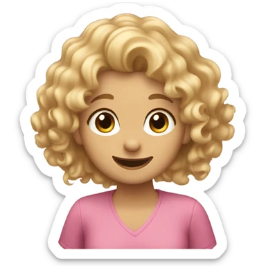 A curly haired blonde who waves and smiles sticker