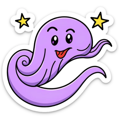 ridiculously silly face with spiraling eyes, wild expression, super long wavy tongue wiggling from side to side, stars and motion lines, extremely goofy, cartoonish, hilarious sticker