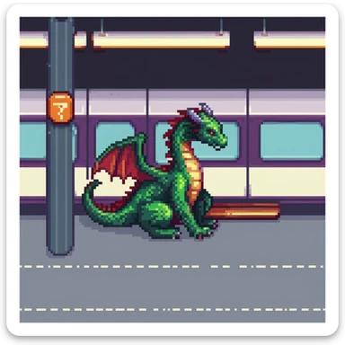 dragon waiting on a metro platform sticker