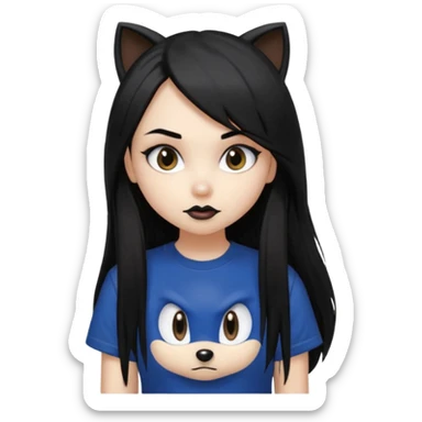 make a goth attractive girl with straight long black hair, side bangs, with brown eyes and wearing sonic clothes  sticker