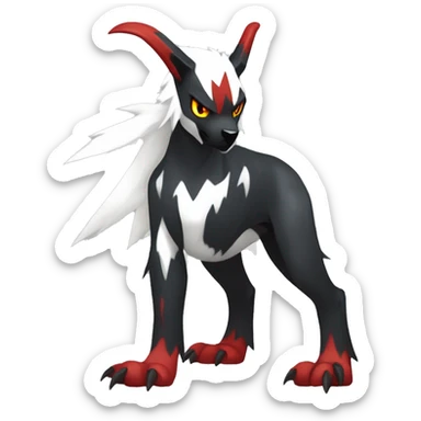Black Cool Edgy Absol-Houndoom-Luxray Fakémon Digimon with Red and white Edgy markings, full body, outlined sticker