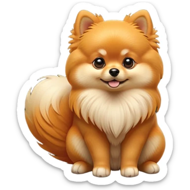 cinematic-[pomeranian]-realistic-full-body-sitting-emoji,-tail-resting-loosely-beside-its-paws,-head-tilted-dramatically, -fluffy-[orange]-fur,-simplified-yet-realistic-focused-features,-highly-detailed,-glowing-with-an-almost-sarcastic-glow sticker