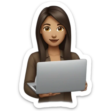 woman light brown skin long dark brown hair with laptop, brown eyes sticker