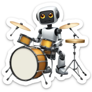 cute robot plays the drum set sticker