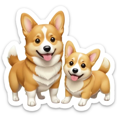 Corgi next to a yellow lab sticker