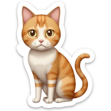 full body white, ginger and brown tabby calicio cat with skinny head and fat body with an anxious face sticker