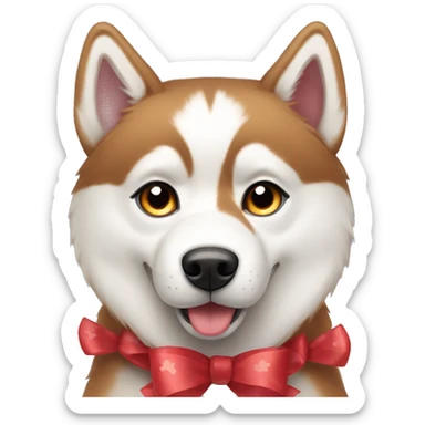 Red Siberian husky with bows sticker