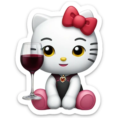 Hello Kitty drinking red wine sticker