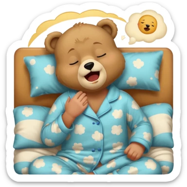 Full Beary yawning, half-closed eyes, sleepy smile, cozy pajamas, warm lighting, bedtime aesthetic sticker