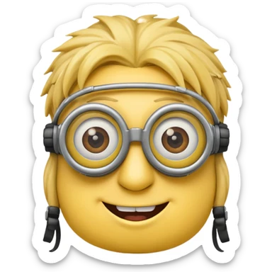 Minion emoji with a round head like normal emojis and a smurk like this emoji but a minion so basically that emoji with the goggles and the hair and not a funny head shape 😏 it should look like an actual minion not a human with minion hair  sticker
