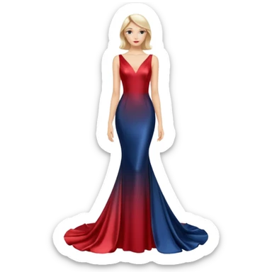 realistic isolated long slim pastel red formal party satin dress with gradient shiny sparkling dark blue sticker