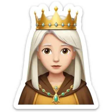 Queen with straight white hair – golden crown, brown robe sticker