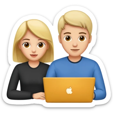 two people, woman and men using laptop sticker