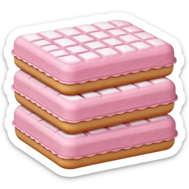 stack of pink Reims biscuits, rectangular rounded edges, pastel pink, powdered sugar dusting, crisp textured surface, subtle cracks, soft lighting, subtle shadows, no plate no packaging no faces, transparent background, emoji scale sticker