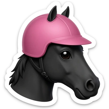 black horse wearing a pink helmet, headshot sticker