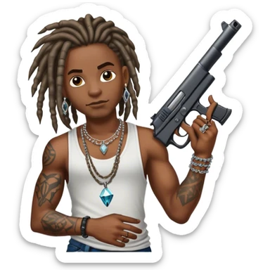 african-american race pig with dreads looking gangster with gun and tank top, with diamond blinging chain, with tattoos sticker