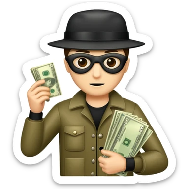 Robber with money sticker