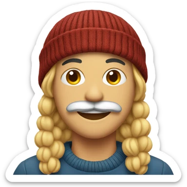 smiling portrait in beanie with mustache  sticker