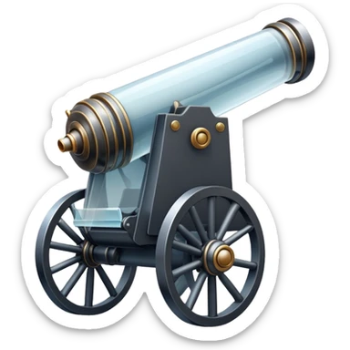 a cannon made of glass, transparent, fragile sticker
